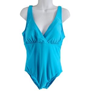 Lands End Woman Size M (10/12) NWT Swim Suit Turquoise Blue Tummy Control UPF 50